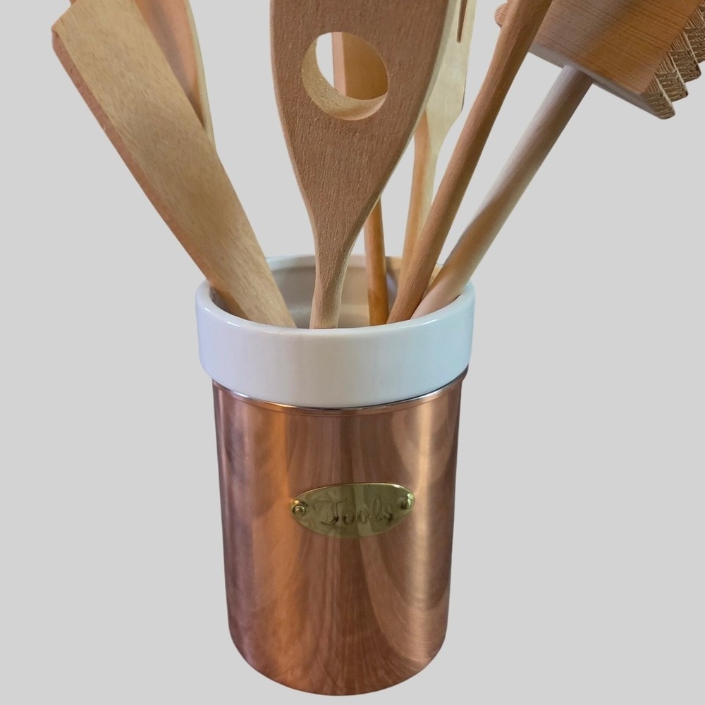 Himark Gourmet Kitchen Copper Utensil Holder with White Ceramic Insert Tools Jar